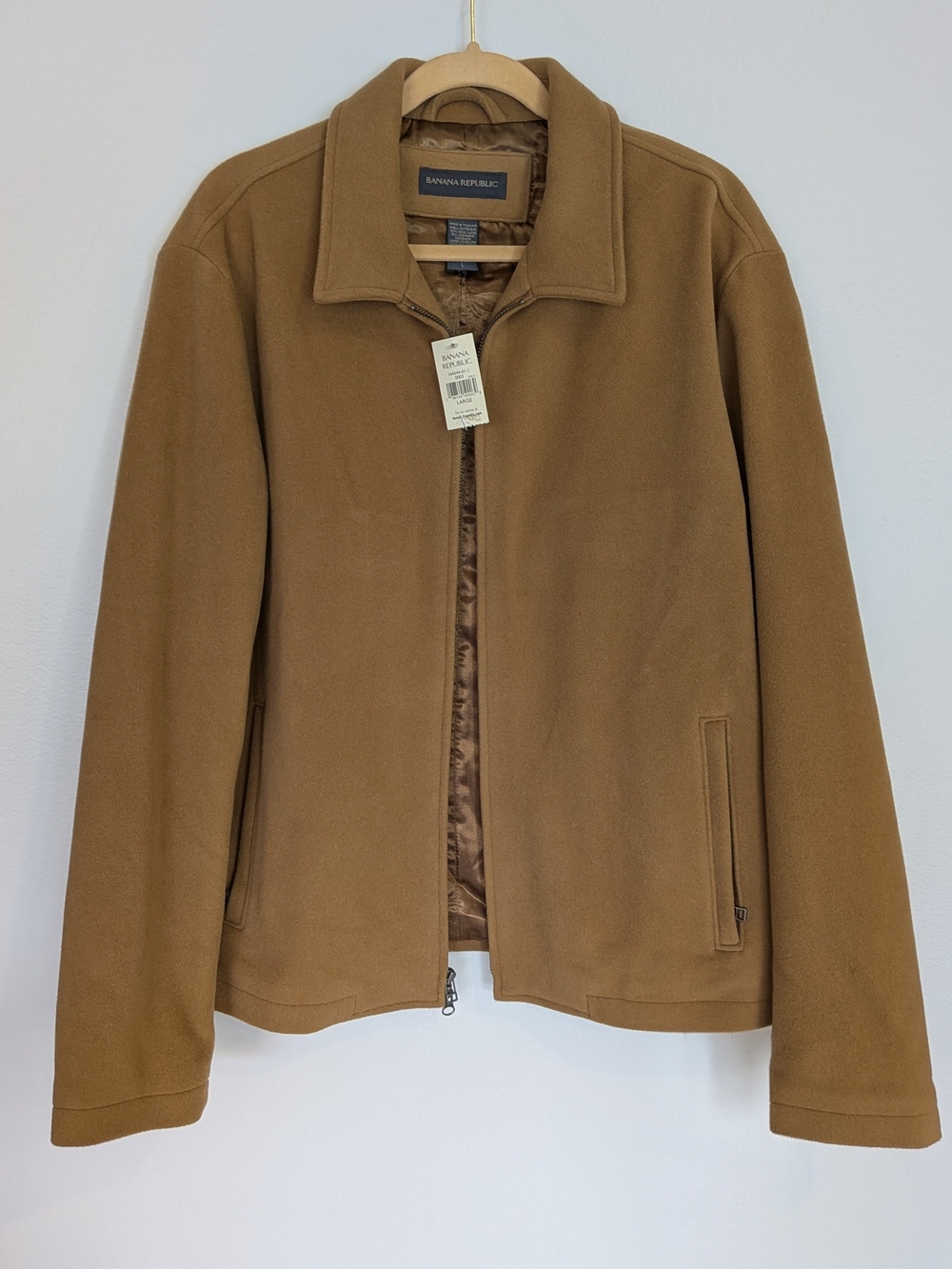 Banana Republic Men's Brown Wool Cashmere Blend Lined Full Zip Jacket Pockets L
